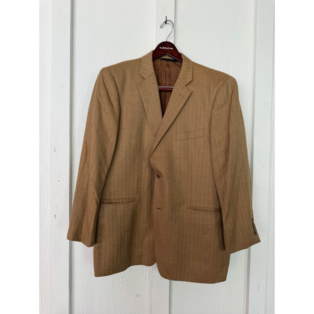 John W Nordstrom Signature Loro Piana 100% Cashmere Blazer Tan Herringbone 44R